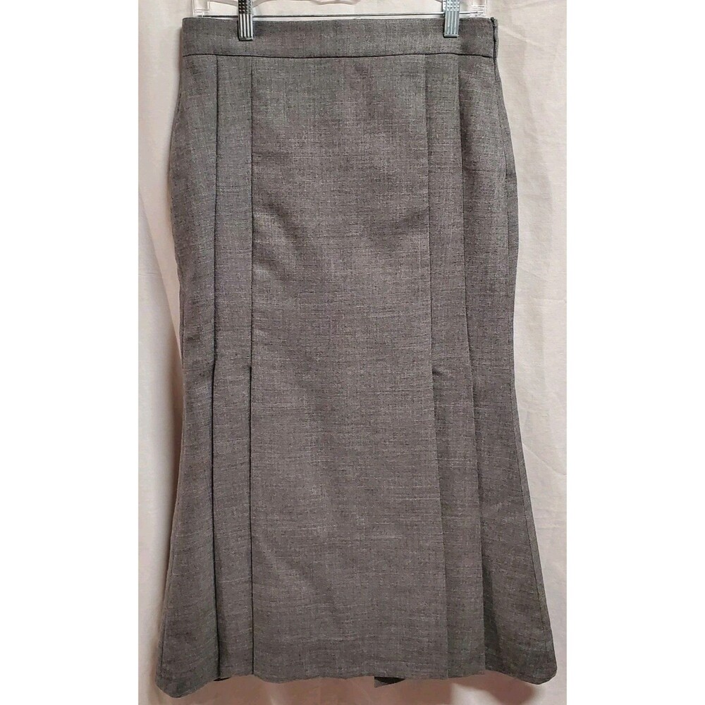 Zara Gray Wool Pleated Flare Trumpet Midi Skirt M NWT